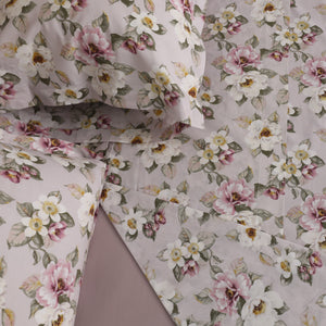 Completo Lenzuola Copriletto in Percalle di Cotone Egiziano con Stampa Floreale - Fiaba Bloom