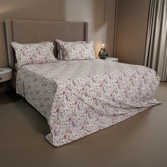 Completo Lenzuola Copriletto in Percalle di Cotone Egiziano con Stampa Floreale - Fiaba Bloom