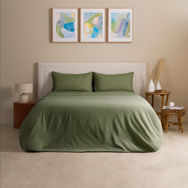 Completo Copripiumino Cotone e Lino StoneWashed No Stiro - Loira