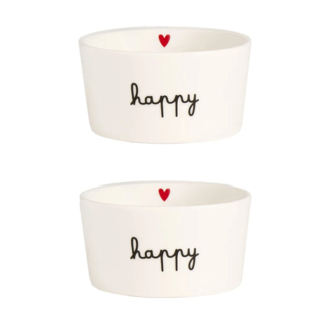 Set 2 Coppette in Grès Serigrafata - Happy