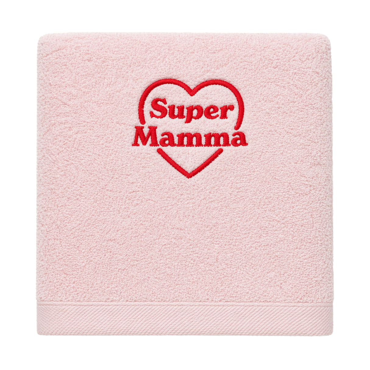 Coppia di Asciugamani in Spugna di Cotone con Ricamo - Super Mamma