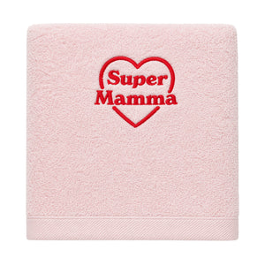 Coppia di Asciugamani in Spugna di Cotone con Ricamo - Super Mamma