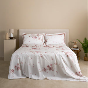 Completo Lenzuola In Percalle di Cotone con fantasia floreale - Ciliegio