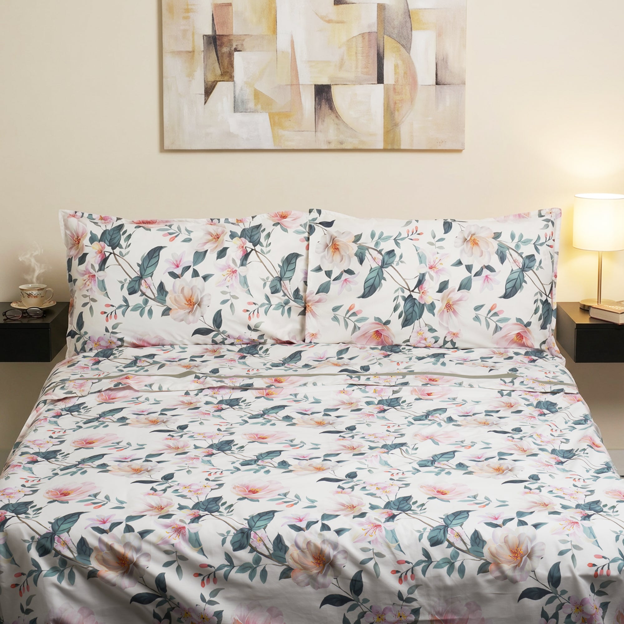 Completo Lenzuola in Percalle di Cotone Fantasia Floreale - Clea