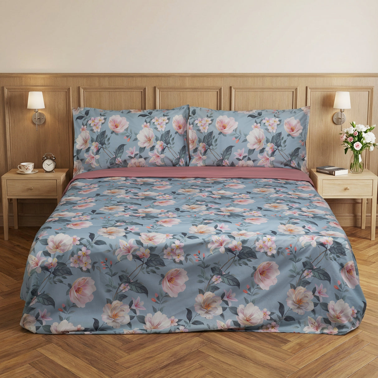 Parure Copripiumino in Percalle di Cotone Fantasia Floreale - Clea