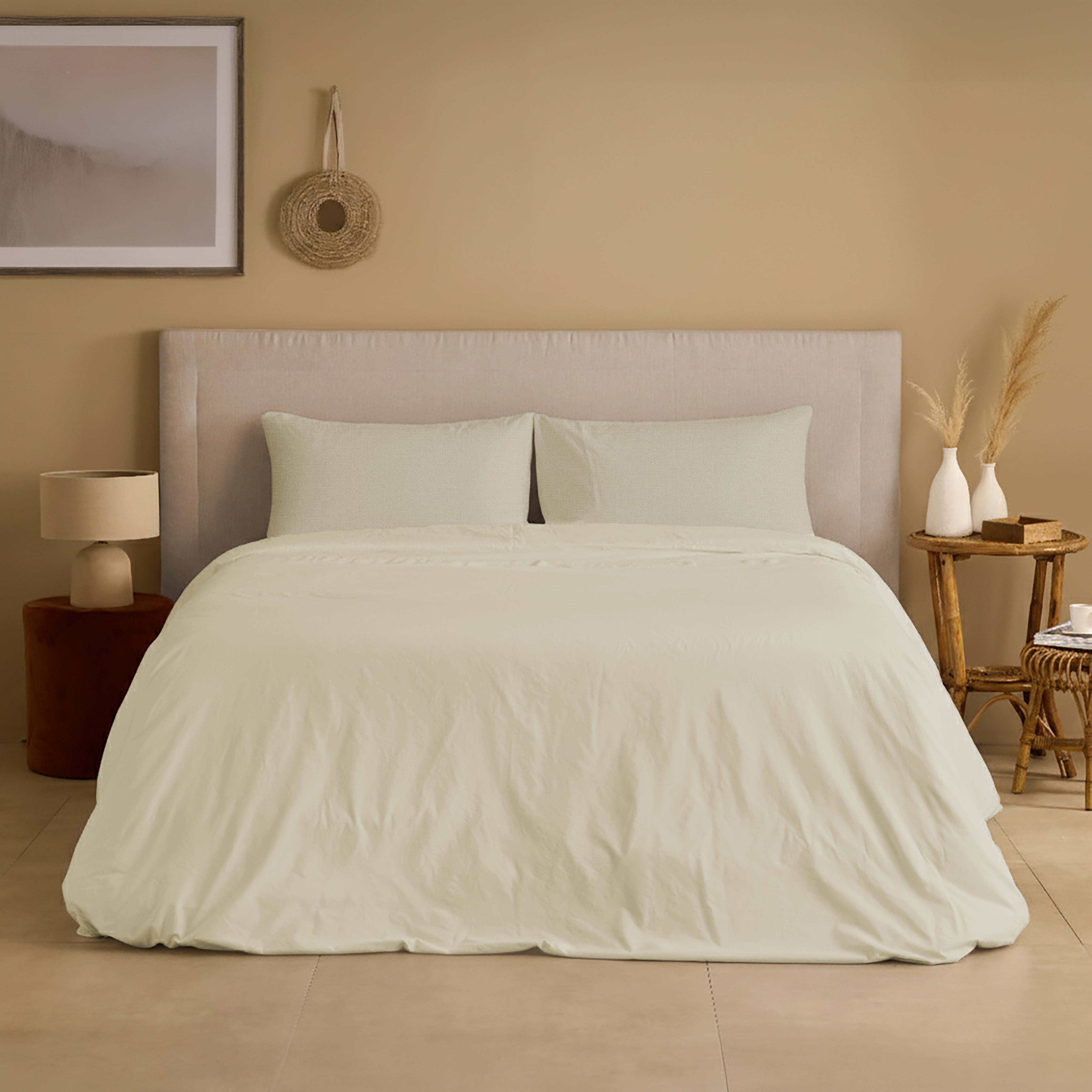 Completo Copripiumino Cotone e Lino StoneWashed No Stiro - Loira