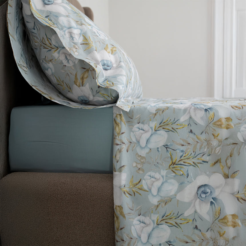 Completo Lenzuola Copriletto in Percalle di Cotone Egiziano con Stampa Floreale - Alba