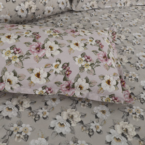 Completo Lenzuola Copriletto in Percalle di Cotone Egiziano con Stampa Floreale - Fiaba Bloom