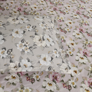 Completo Lenzuola Copriletto in Percalle di Cotone Egiziano con Stampa Floreale - Fiaba Bloom