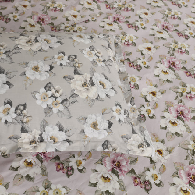 Completo Lenzuola Copriletto in Percalle di Cotone Egiziano con Stampa Floreale - Fiaba Bloom