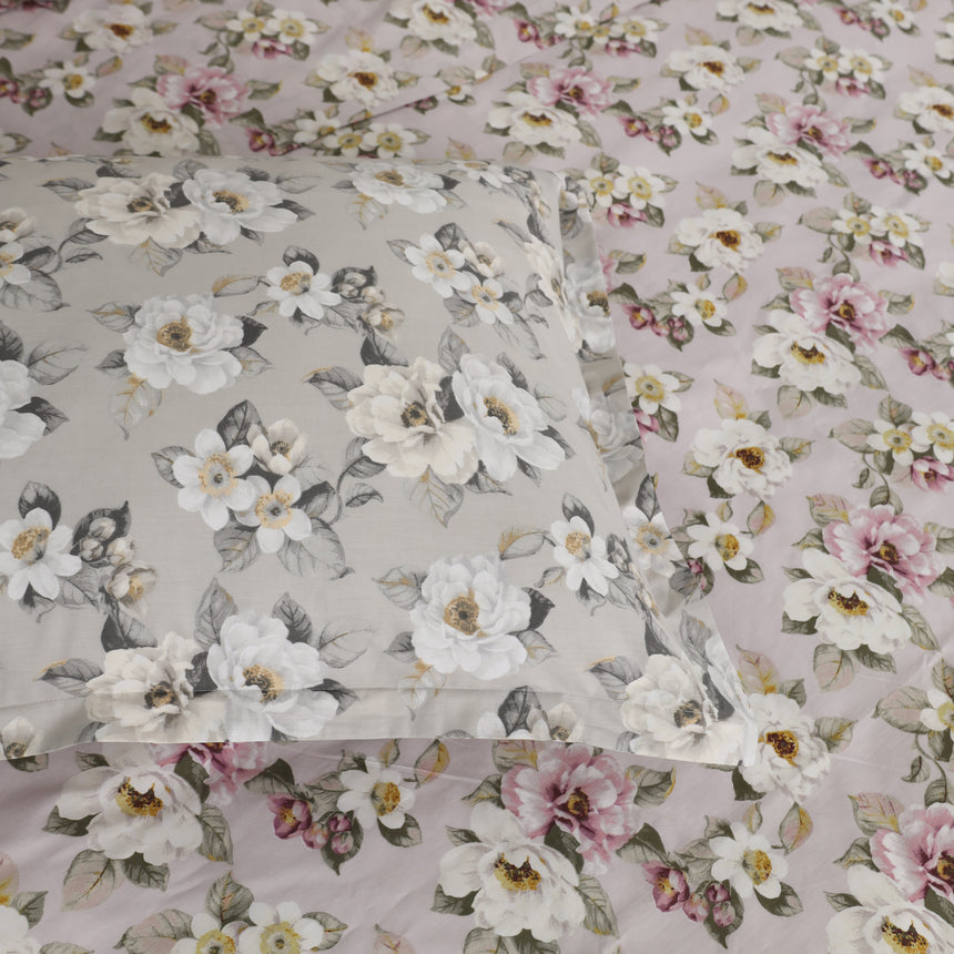 Completo Lenzuola Copriletto in Percalle di Cotone Egiziano con Stampa Floreale - Fiaba Bloom