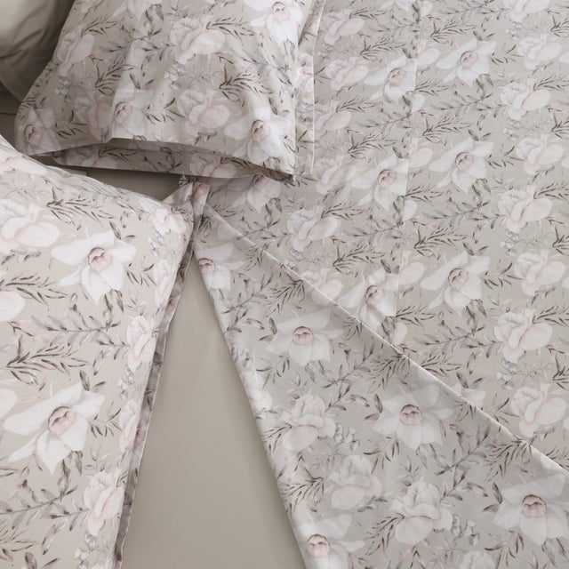 Completo Lenzuola Copriletto in Percalle di Cotone Egiziano con Stampa Floreale - Alba