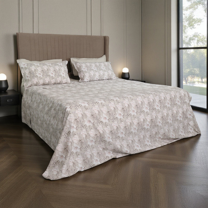 Completo Lenzuola Copriletto in Percalle di Cotone Egiziano con Stampa Floreale - Alba