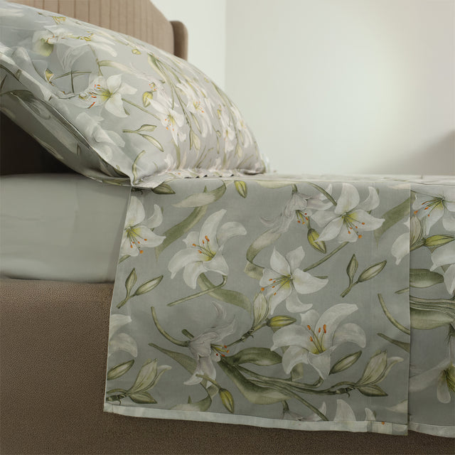 Completo Lenzuola Copriletto in Raso di Cotone Egiziano con Stampa Floreale - Aida