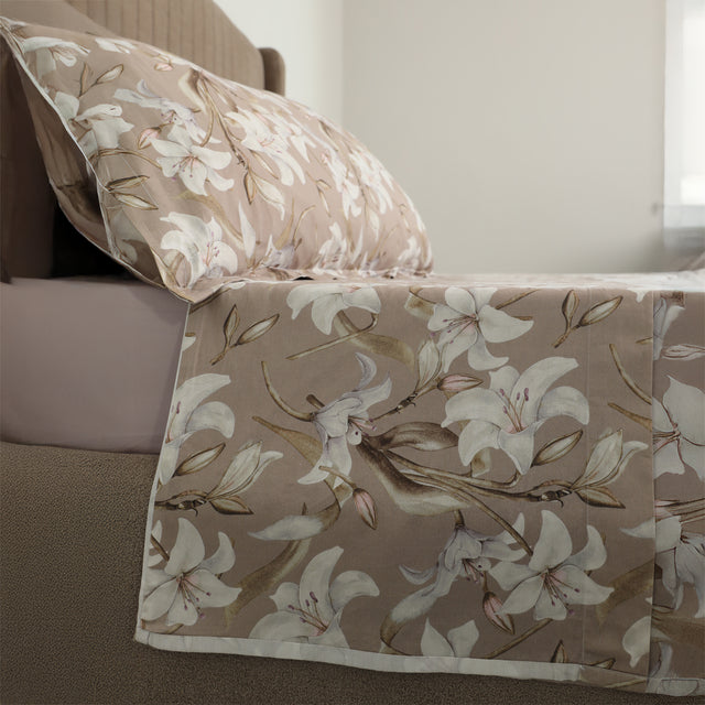 Completo Lenzuola Copriletto in Raso di Cotone Egiziano con Stampa Floreale - Aida