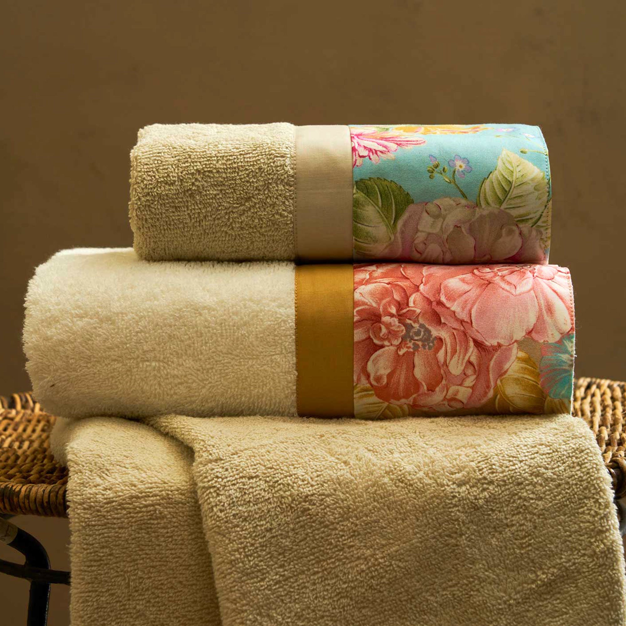 Set 2 Coppie in Spugna di Cotone con Balza in Percalle - Floraison