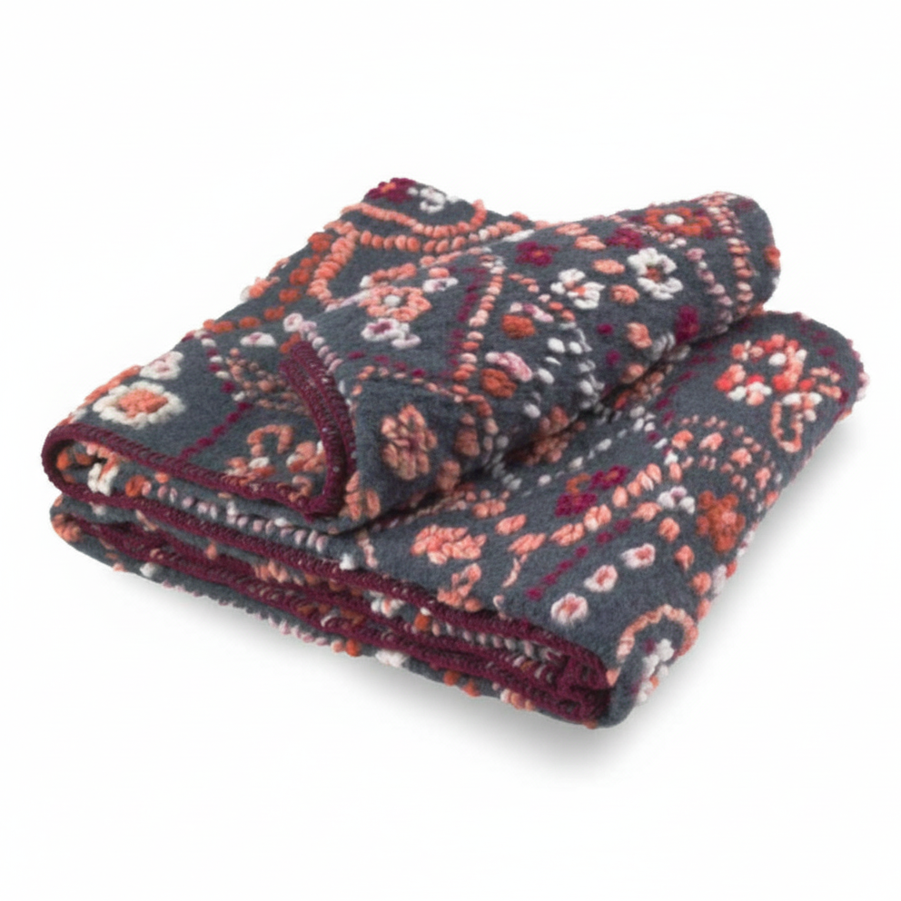 Plaid in Lana Cotta Fantasia con Rifinitura Punto Cavallo - Mosaico