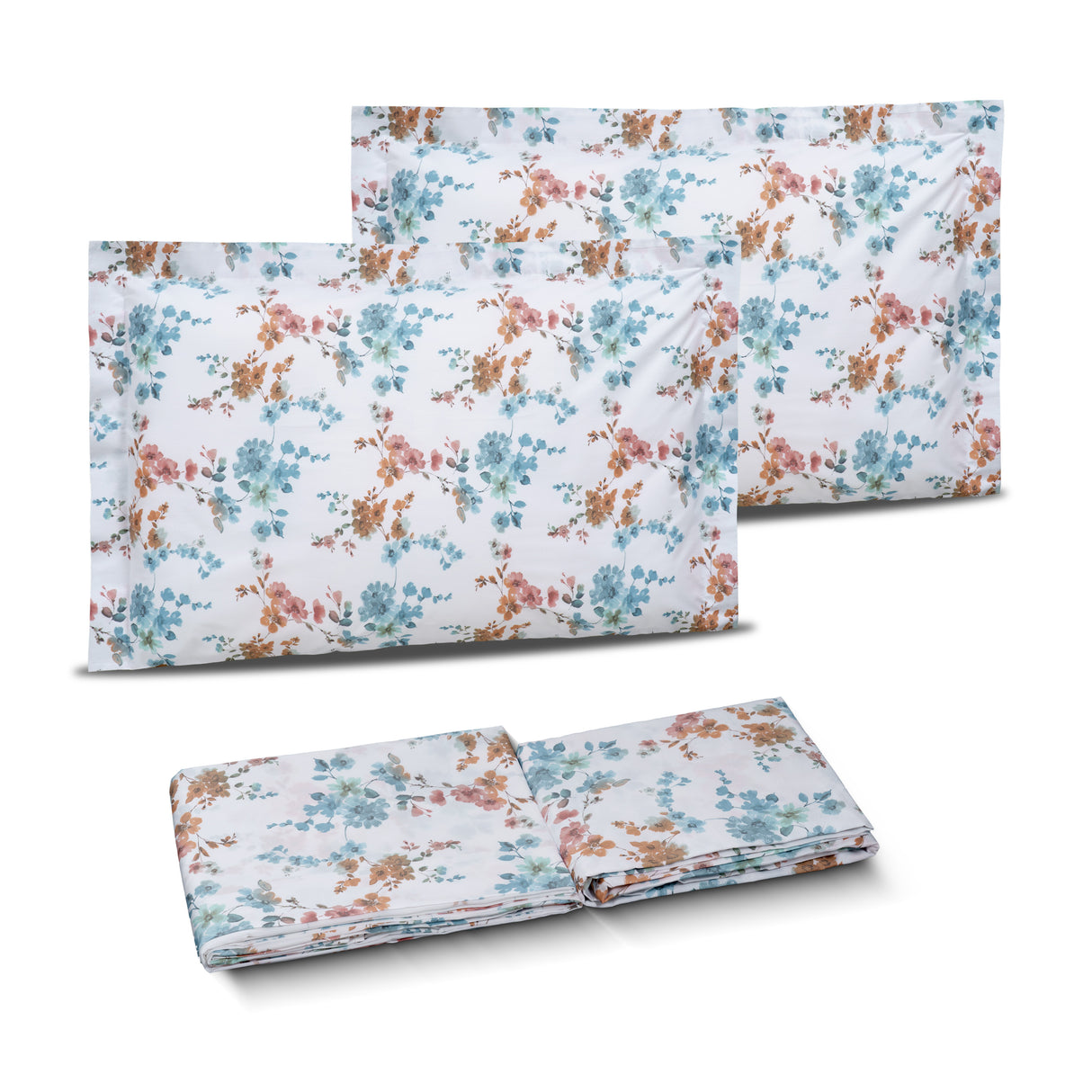 Completo Lenzuola Copriletto in Percalle di Cotone Fantasia Floreale - Skye