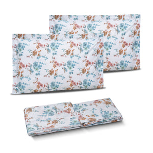 Completo Lenzuola Copriletto in Percalle di Cotone Fantasia Floreale - Skye