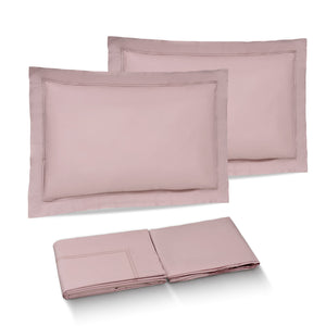 Completo Lenzuola in Percalle di Cotone con Due Cornici Ricamate - Panarea