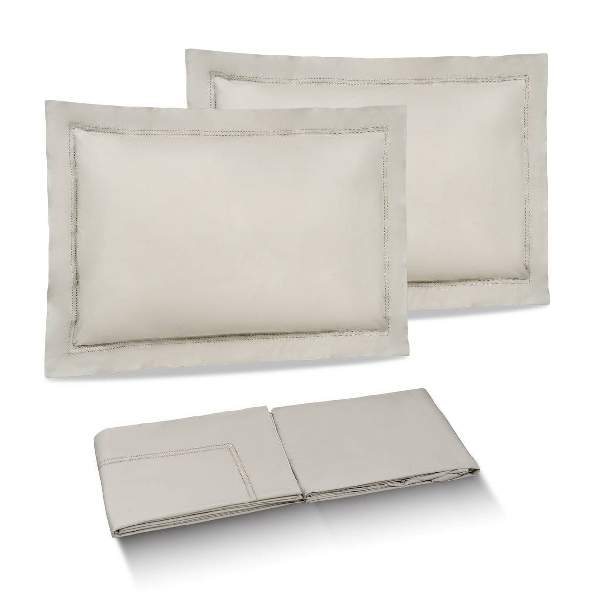 Completo Lenzuola in Percalle di Cotone con Due Cornici Ricamate - Panarea