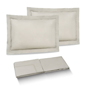 Completo Lenzuola in Percalle di Cotone con Due Cornici Ricamate - Panarea