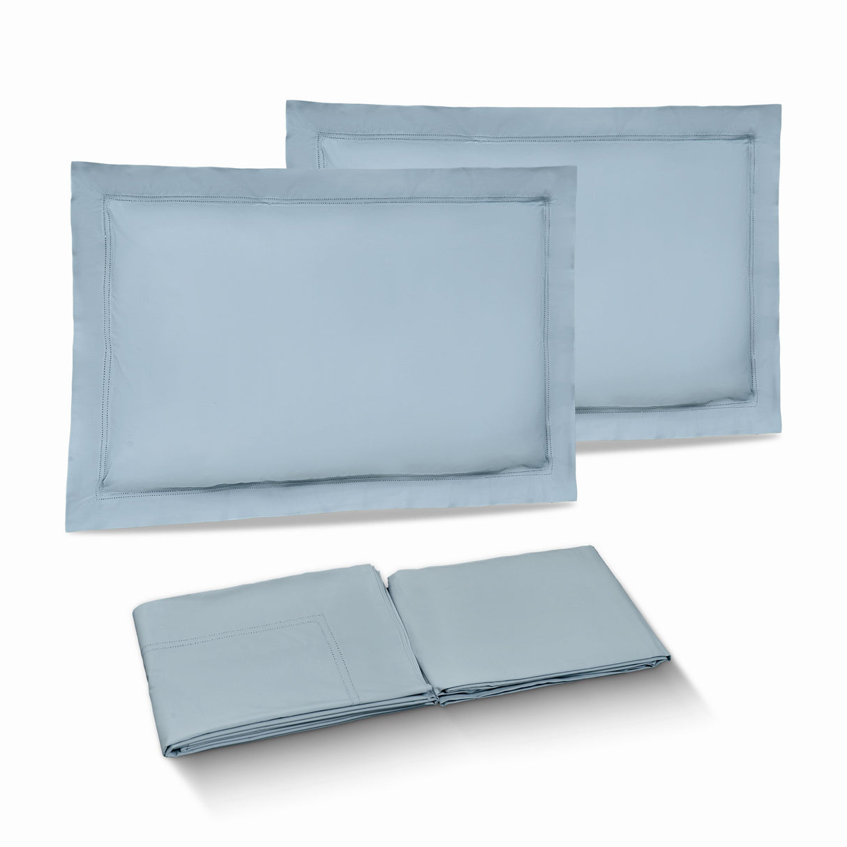 Completo Lenzuola in Percalle di Cotone con Due Cornici Ricamate - Panarea