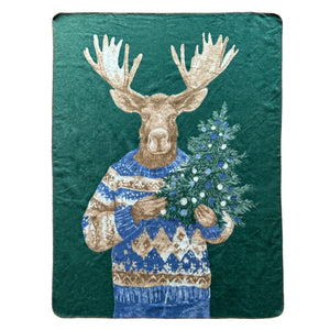 Plaid in Lana Cotta con Alce Natalizio - Moose