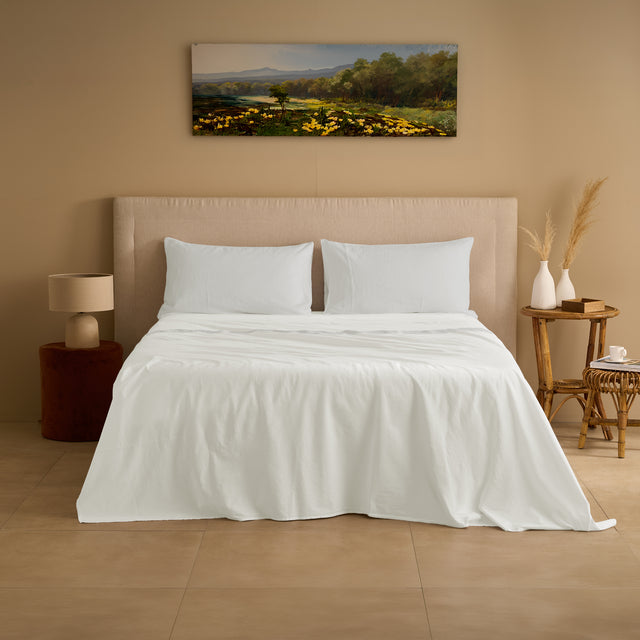 Completo Lenzuola Cotone e Lino StoneWashed No Stiro - Loira