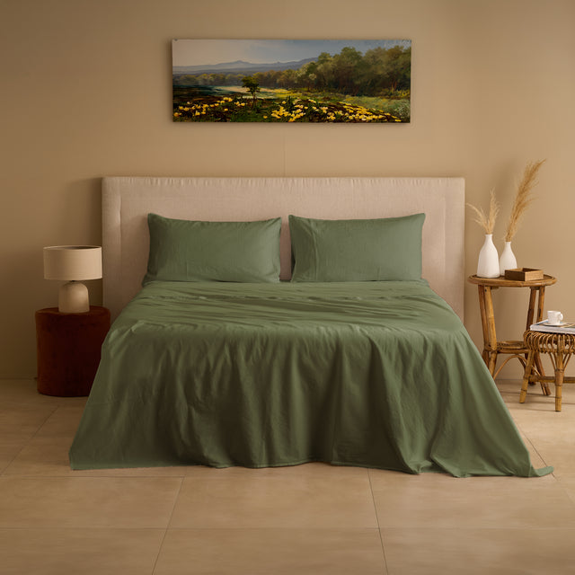 Completo Lenzuola Cotone e Lino StoneWashed No Stiro - Loira