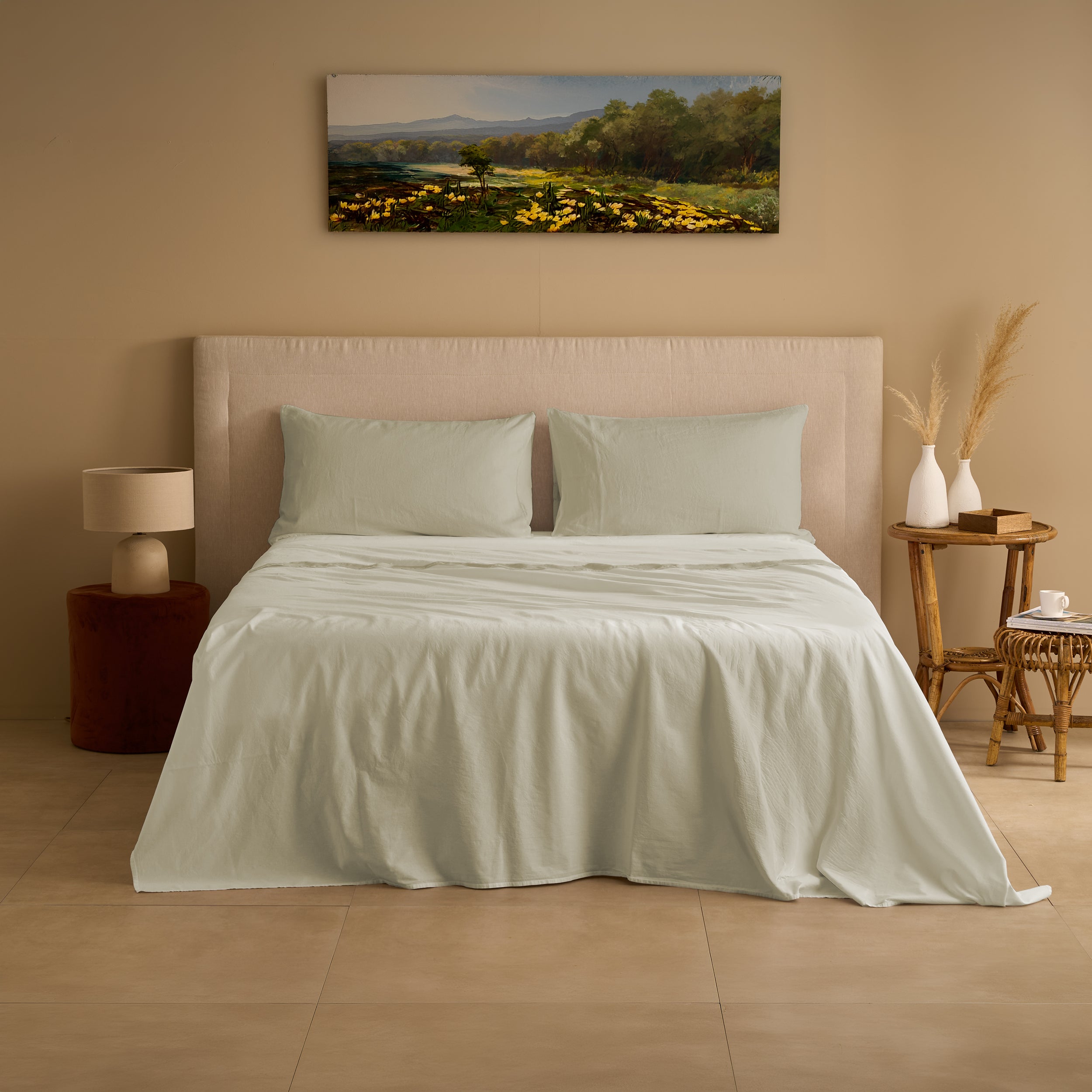 Completo Lenzuola Cotone e Lino StoneWashed No Stiro - Loira