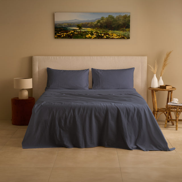 Completo Lenzuola Cotone e Lino StoneWashed No Stiro - Loira