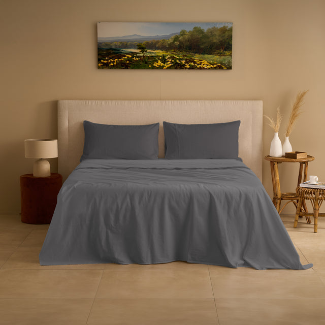 Completo Lenzuola Cotone e Lino StoneWashed No Stiro - Loira