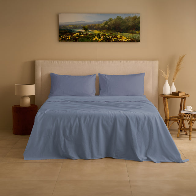 Completo Lenzuola Cotone e Lino StoneWashed No Stiro - Loira