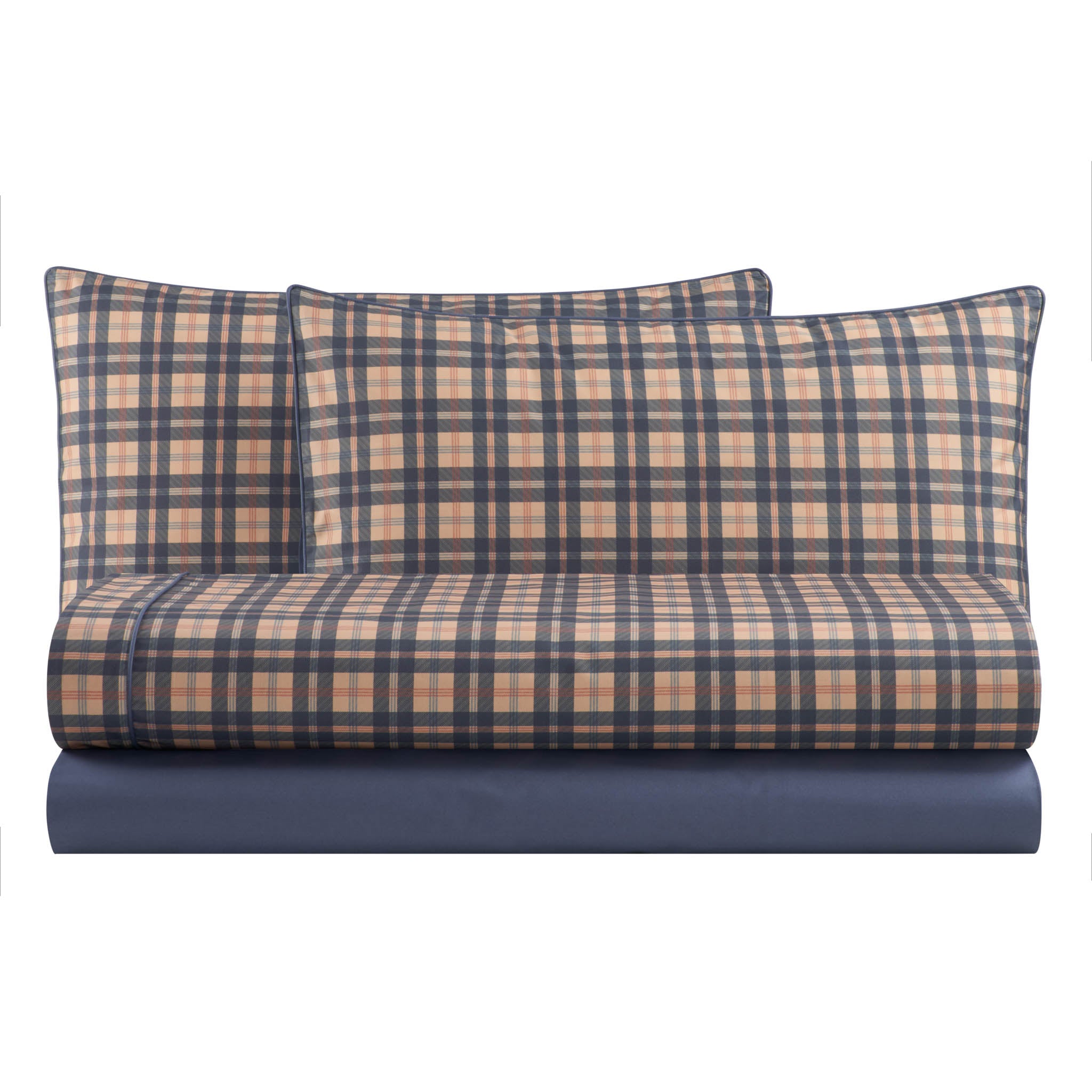 Completo Lenzuola in Percalle di Cotone Stampa a Quadri - Silene