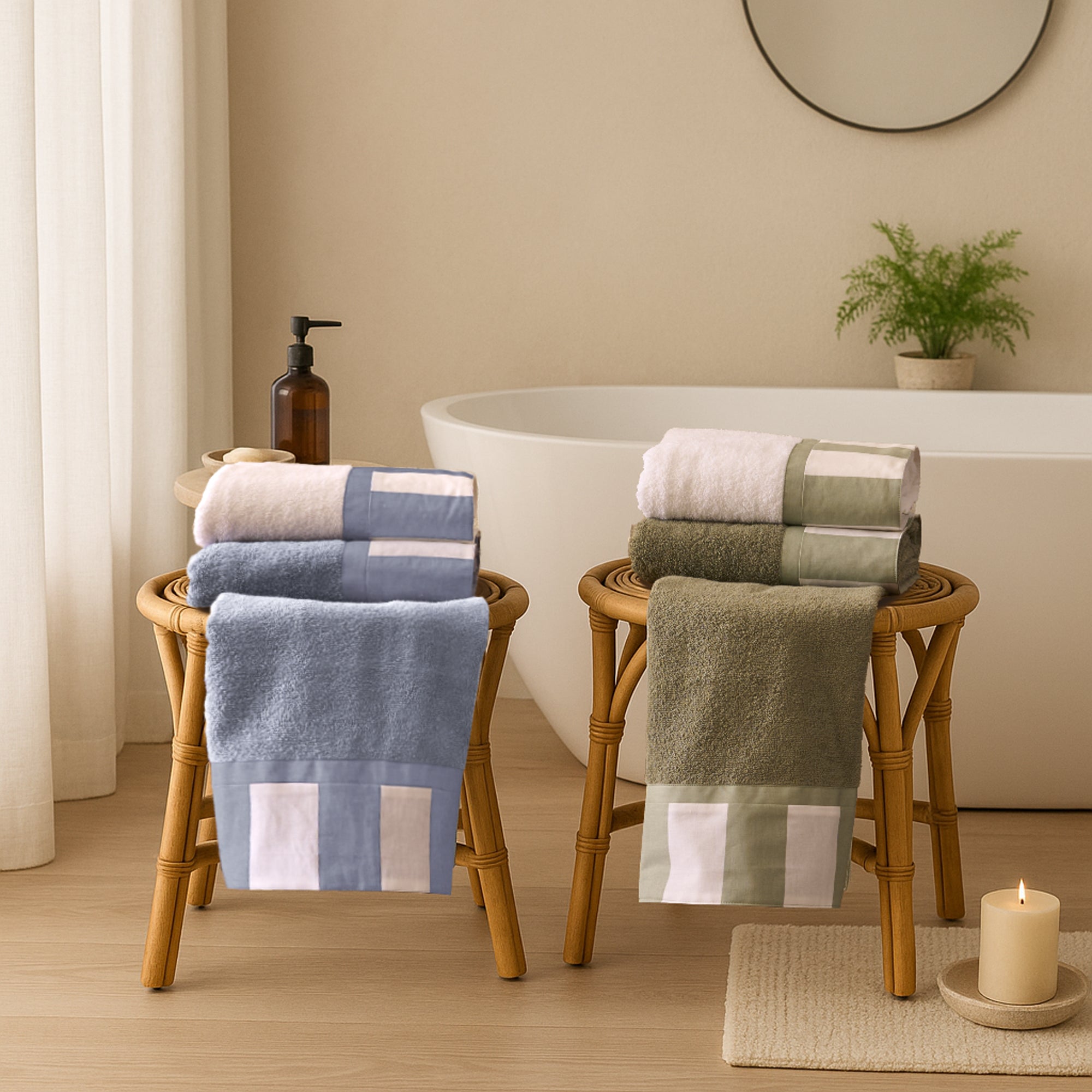 Set 2 Coppie di Spugna con Bordo Rigato Tinto in Filo - Matera