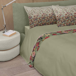 Completo Lenzuola in Raso Di Cotone Fantasia Floreale - Nettare