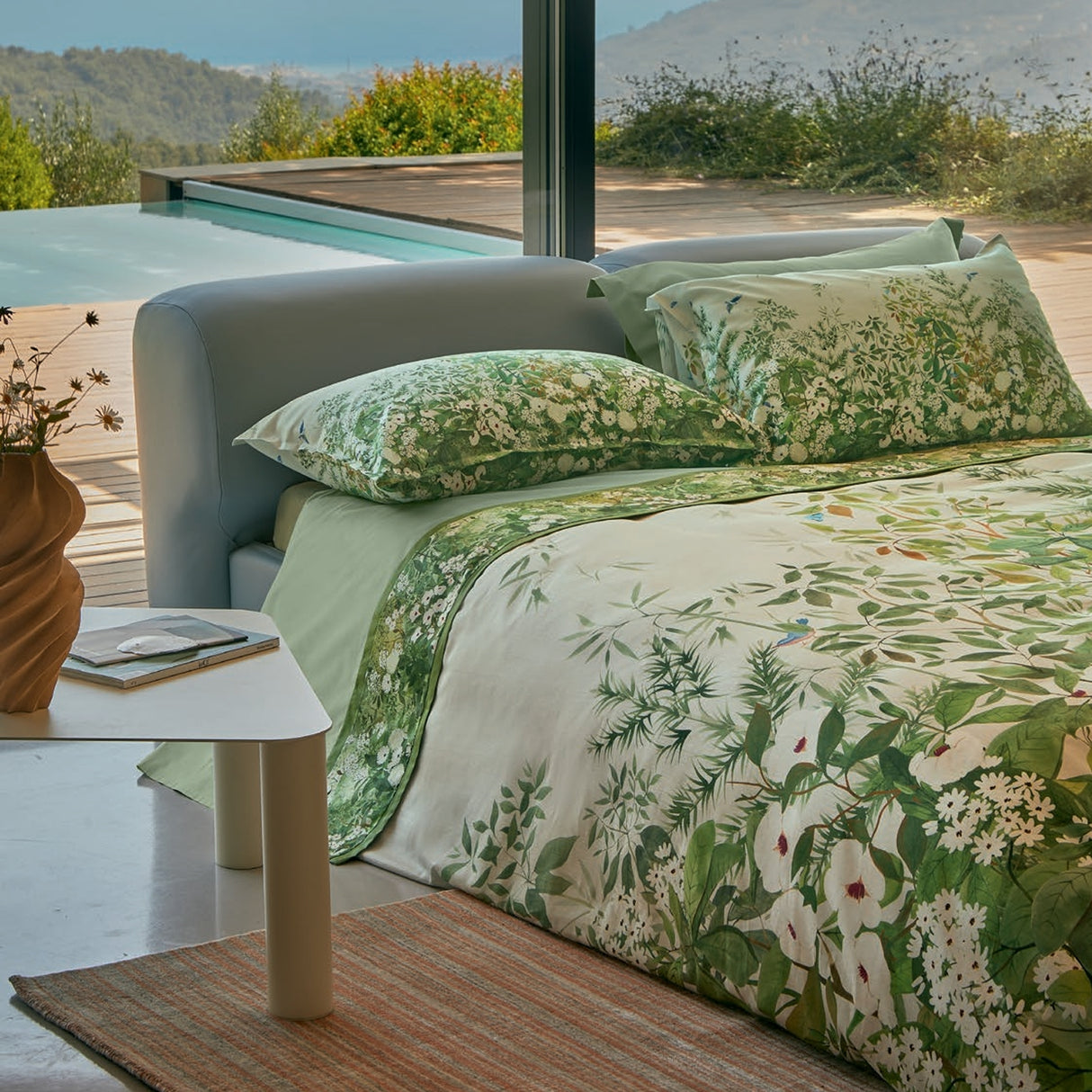 Completo Lenzuola in Raso Di Cotone Fantasia Floreale - Nara