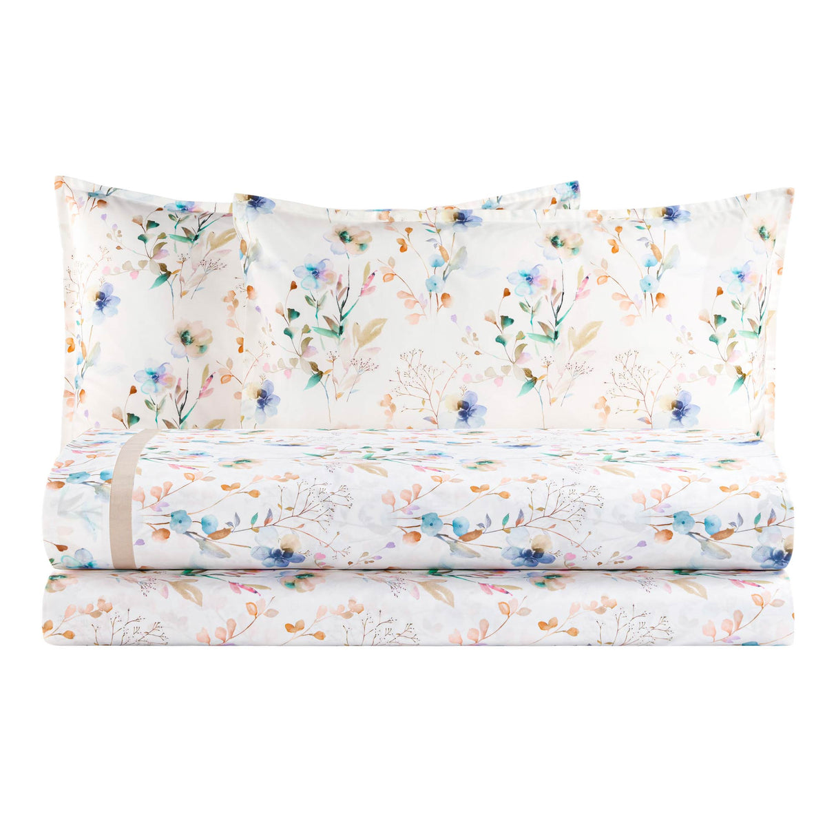 Completo Lenzuola in Percalle di Cotone Fantasia Floreale - Ninfea