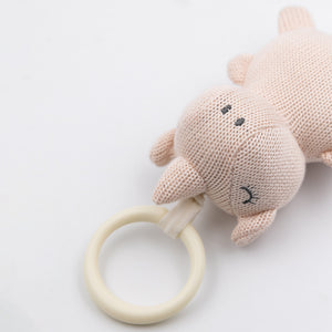 Giocattolo Sensoriale in Maglia di Bambù a Forma di Rinoceronte - Pull & Shake