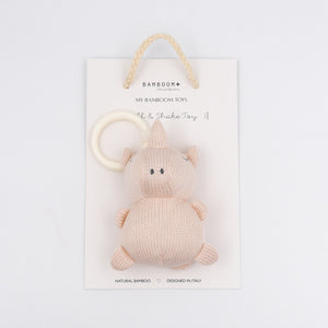 Giocattolo Sensoriale in Maglia di Bambù a Forma di Rinoceronte - Pull & Shake