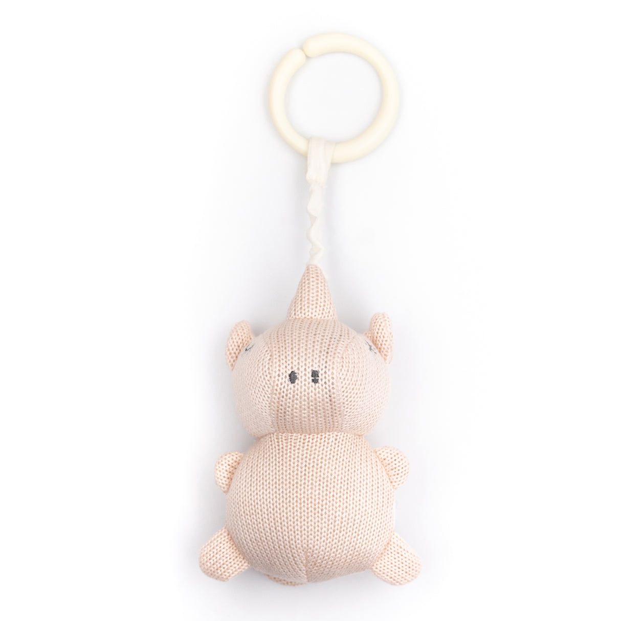 Giocattolo Sensoriale in Maglia di Bambù a Forma di Rinoceronte - Pull & Shake