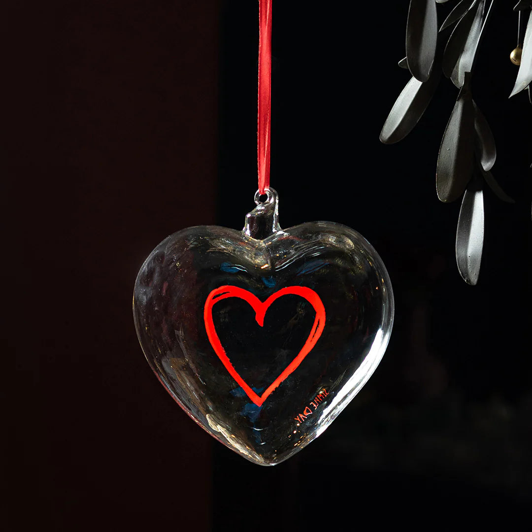 Cuore Decorativo in Vetro Borosilicato Serigrafato - Cuore Rosso