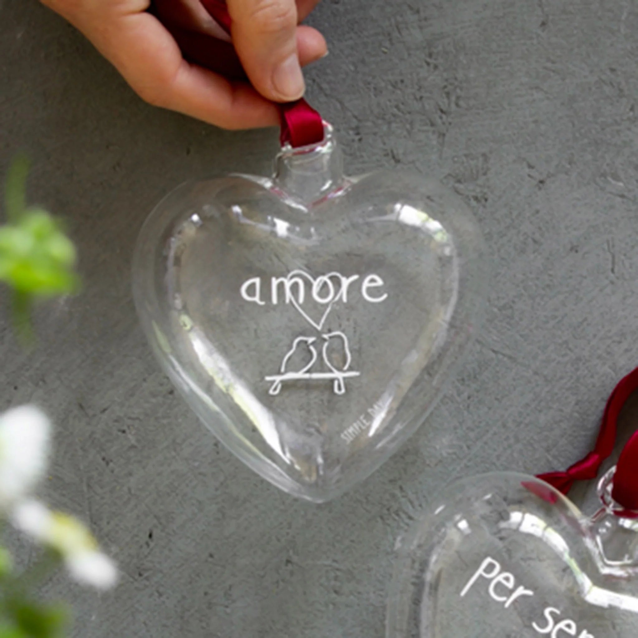 Cuore Decorativo in Vetro Borosilicato Serigrafato - Amore