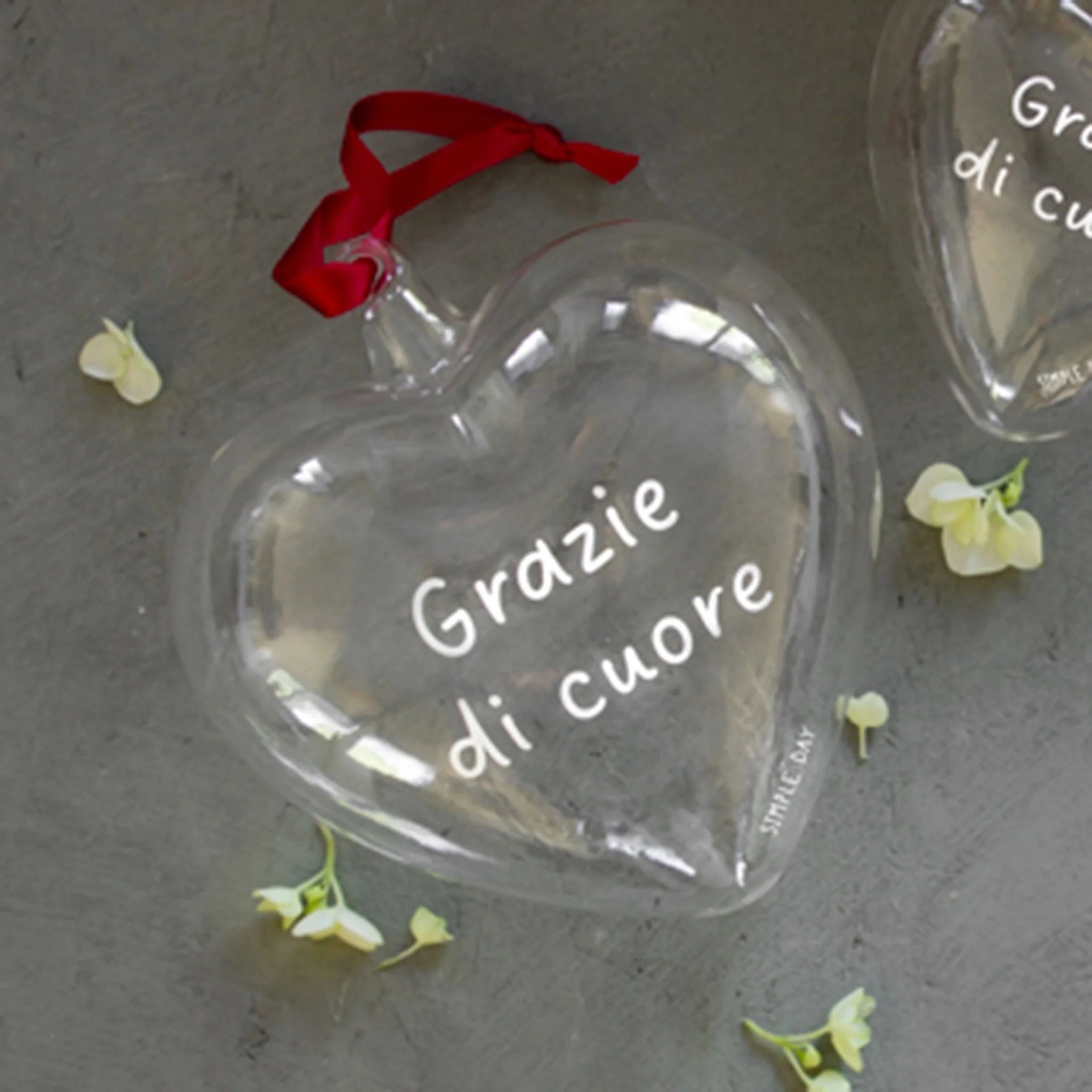 Cuore Decorativo in Vetro Borosilicato Serigrafato - Grazie di Cuore