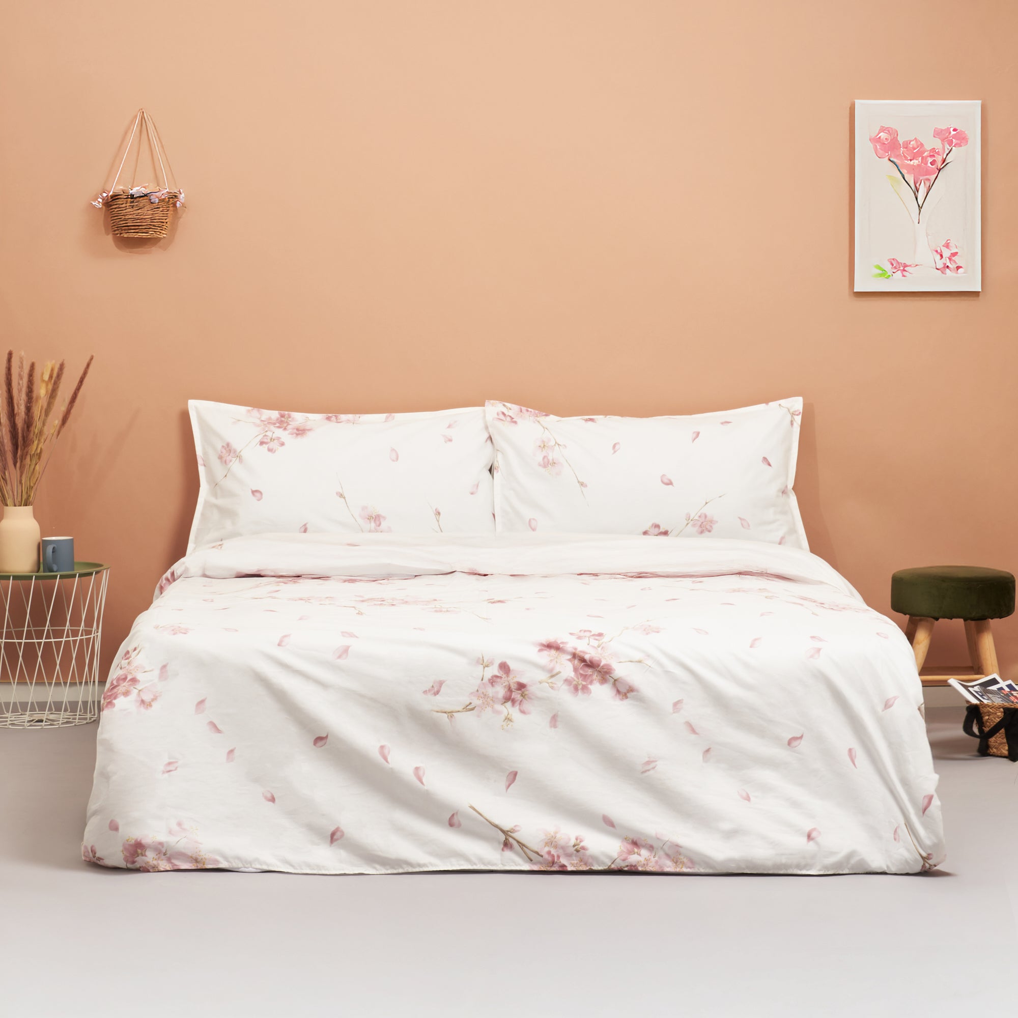 Parure Copripiumino In Percalle di Cotone fantasia floreale - Ciliegio