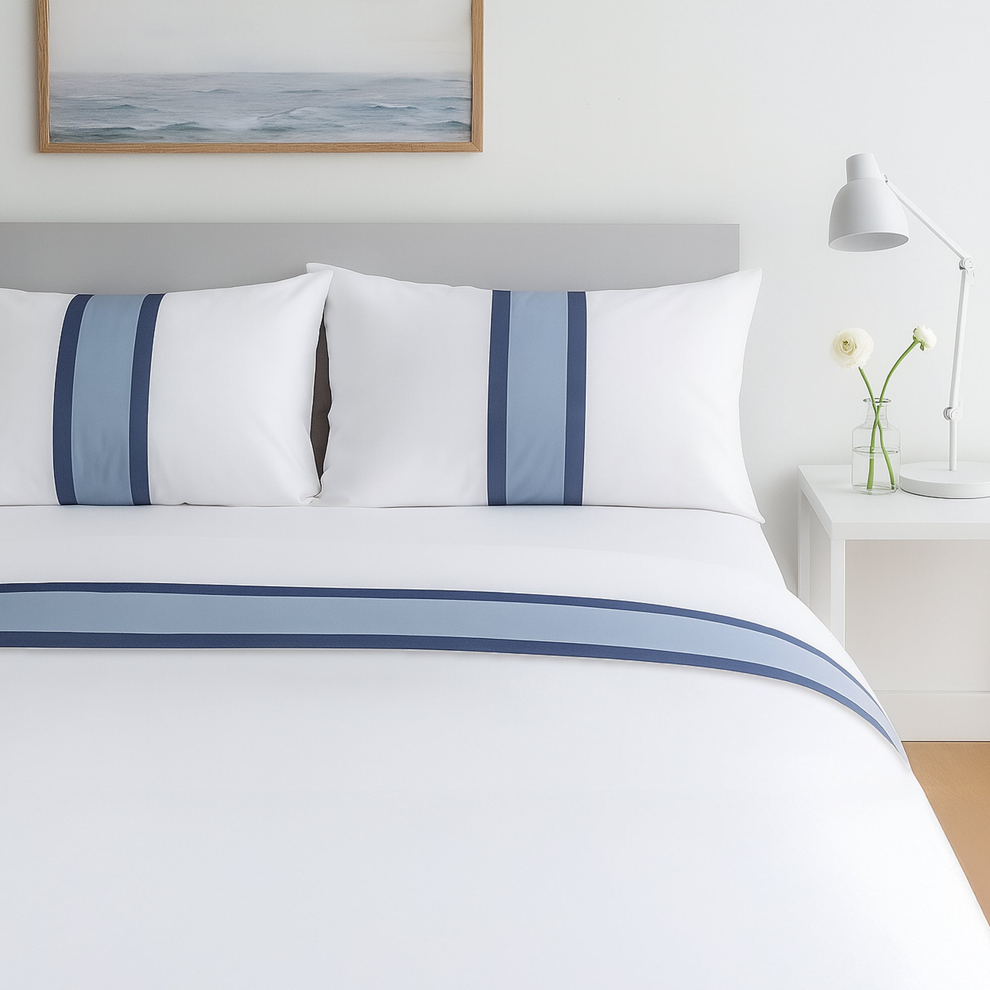 Completo Lenzuola in Percalle di Cotone Balza a Contrasto - Pitagora