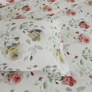 Completo Lenzuola Copriletto in Raso di Cotone Egiziano con Stampa Floreale - Rosaire