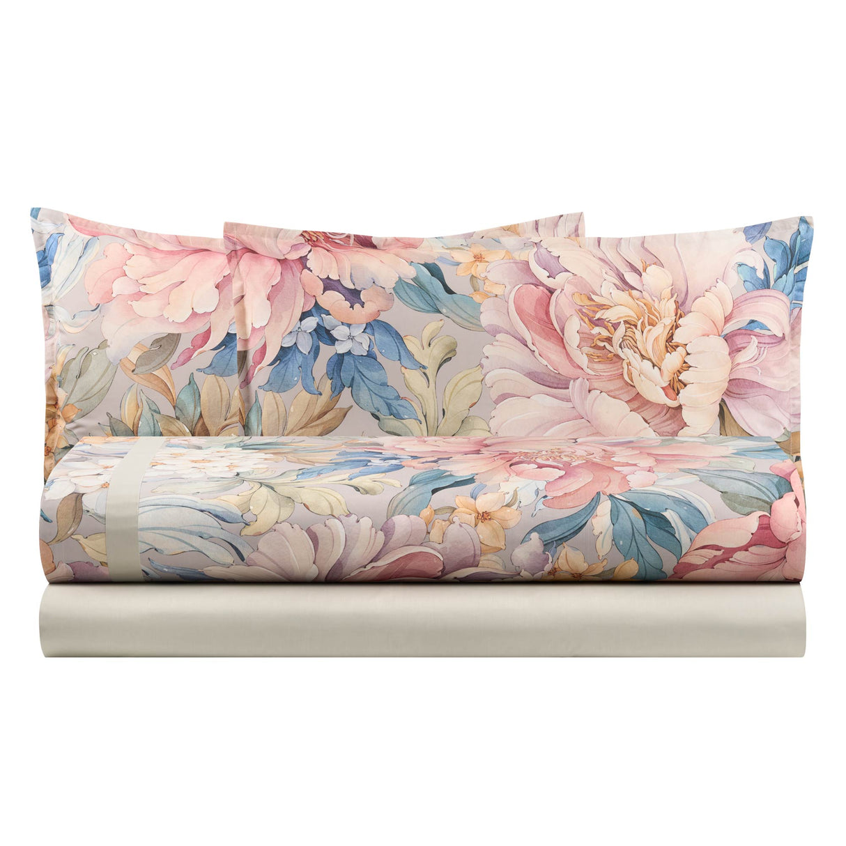 Completo Lenzuola in Percalle di Cotone Fantasia Floreale - Rosalia