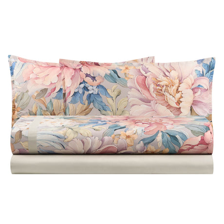 Completo Lenzuola in Percalle di Cotone Fantasia Floreale - Rosalia